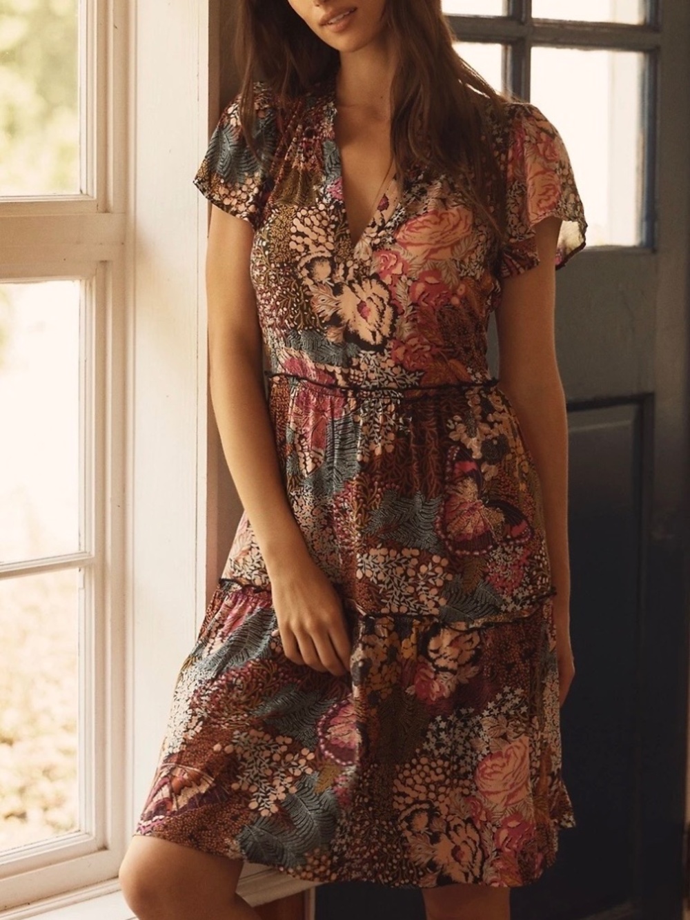 ISO Anthropologie Ruffle Sleeve Dress grey color size 2x